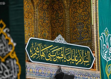 تصاویر نصب پارچه نوشته های متناسب با اعیاد شعبانیه در حرم امام علی(ع)